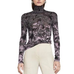 BCBGMAXAZRIA Long Sleeve Brynne Paisley Mock Neck T shirt Top size small